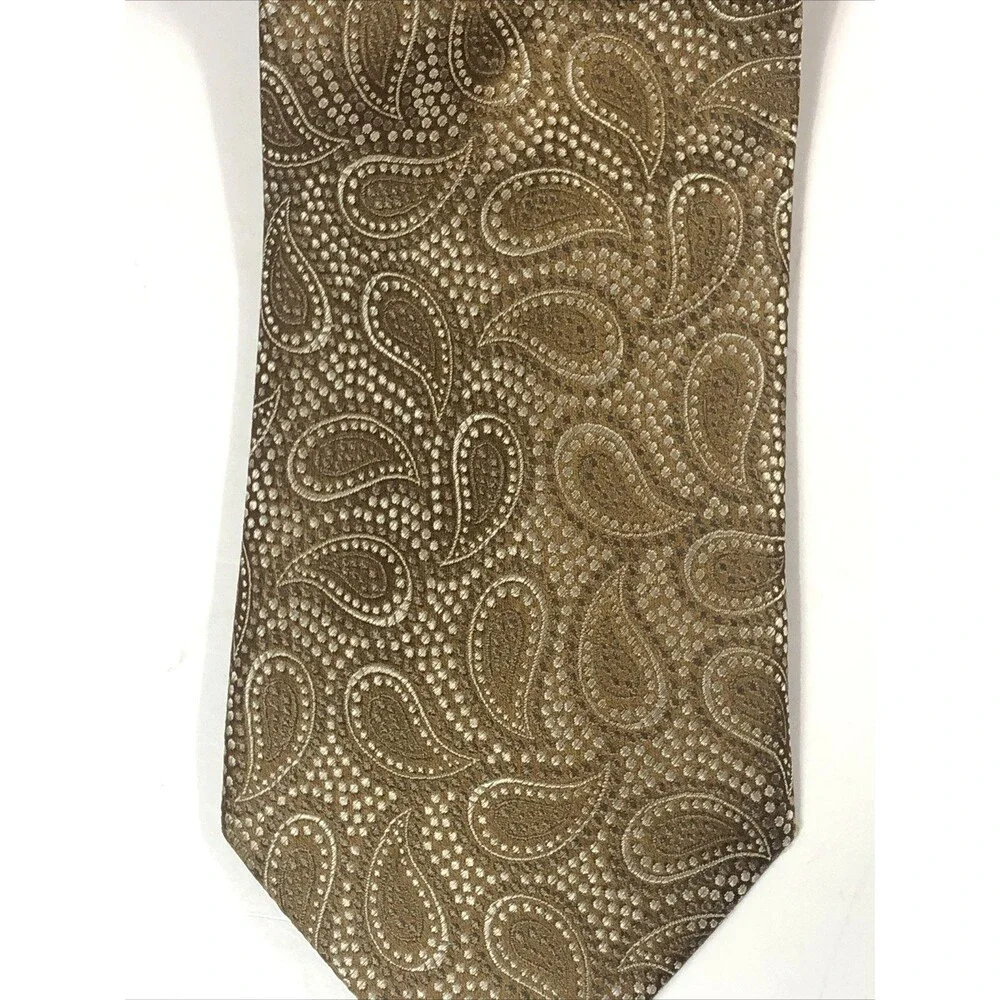 Roberto Villini Couture Silk Tie Paisley Gold Bronze Handmade Luxury Floral Tipp